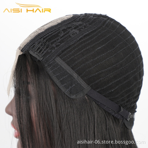 Aisi High wholesale hot sale short brown highlight for black women long straight soft cheap small lace hair synthetic wig
